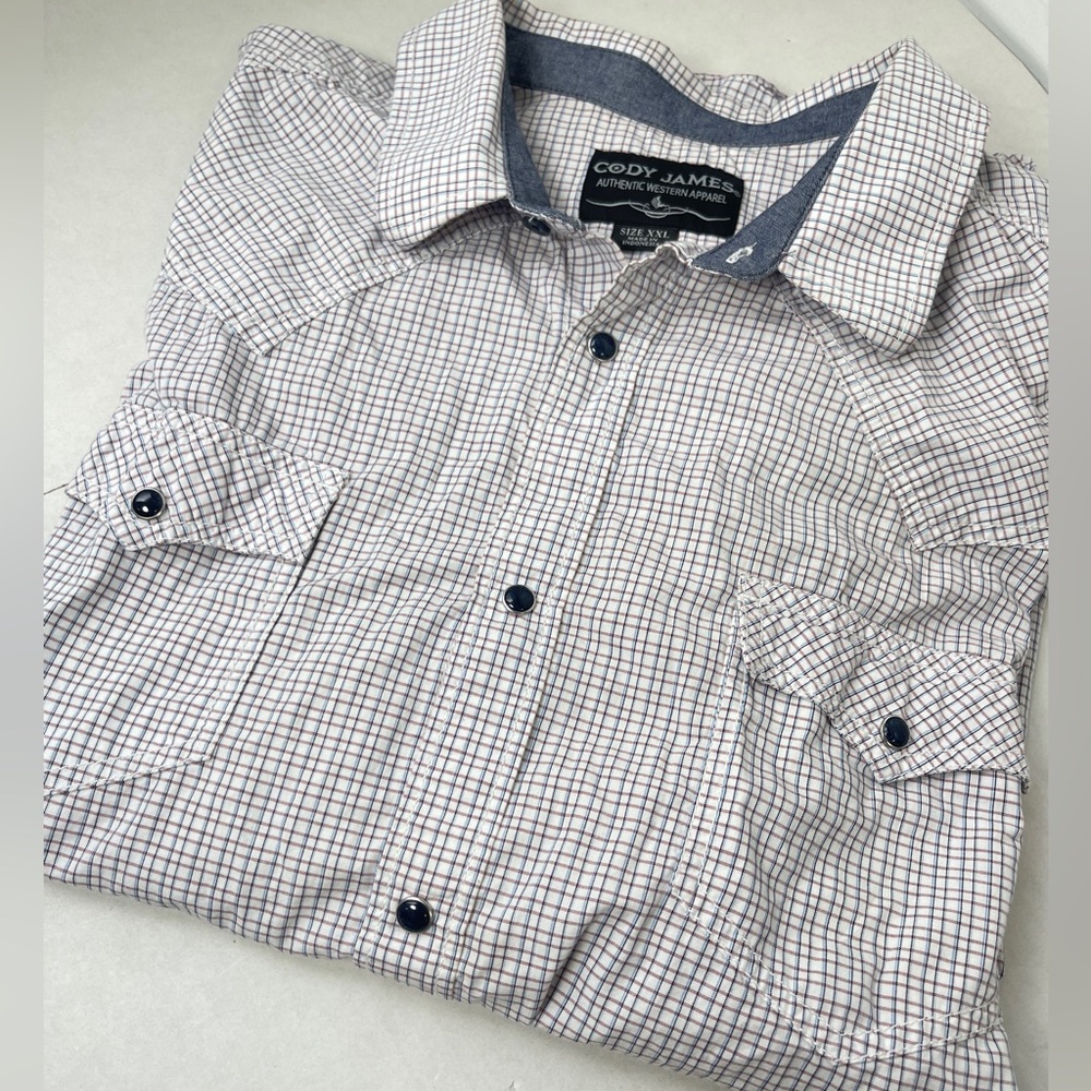 Cody James Men Button Up Shirt XXL Plaid Western Pearl Snap Blue Brown